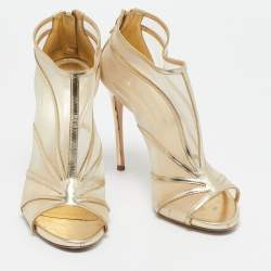 Casadei Gold Leather and Mesh Open Toe Ankle Length Boots Size 39
