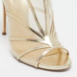 Casadei Gold Leather and Mesh Open Toe Ankle Length Boots Size 39