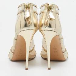 Casadei Gold Leather and Mesh Open Toe Ankle Length Boots Size 39