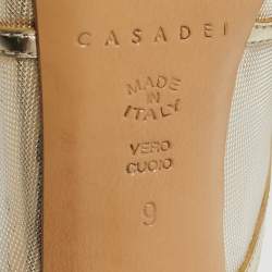 Casadei Gold Leather and Mesh Open Toe Ankle Length Boots Size 39
