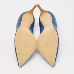 Casadei Blue Croc Embossed Patent Leather and Leather Pointed Toe Pumps Size 38.5