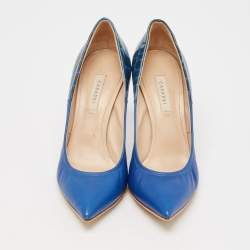 Casadei Blue Croc Embossed Patent Leather and Leather Pointed Toe Pumps Size 38.5