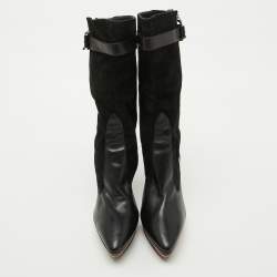 Casadei Black Suede and Leather Platform Ankle Length Boots Size 37.5