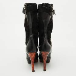 Casadei Black Suede and Leather Platform Ankle Length Boots Size 37.5