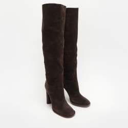 Casadei Brown Suede C Chain Embellished Calf Length Boots Size 36