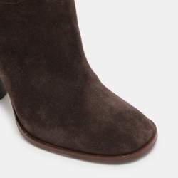 Casadei Brown Suede C Chain Embellished Calf Length Boots Size 36