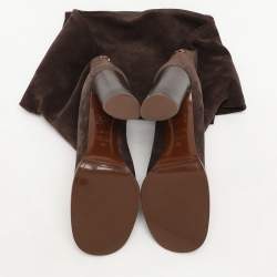Casadei Brown Suede C Chain Embellished Calf Length Boots Size 36