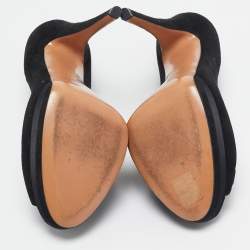 Pre Owned Casadei Black Suede Crystal Embellished Bow Peep Toe Pumps Size 38.5