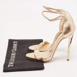 Pre Owned Casadei Gold Foil Leather Techno Blade Ankle Strap Sandals Size 36