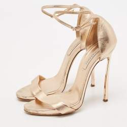 Pre Owned Casadei Gold Foil Leather Techno Blade Ankle Strap Sandals Size 36