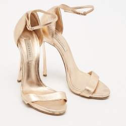 Pre Owned Casadei Gold Foil Leather Techno Blade Ankle Strap Sandals Size 36