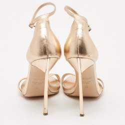 Pre Owned Casadei Gold Foil Leather Techno Blade Ankle Strap Sandals Size 36