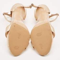 Pre Owned Casadei Gold Foil Leather Techno Blade Ankle Strap Sandals Size 36