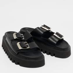 Pre Owned Casadei Black Leather Florence Buckle Sandals Size 39.5