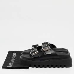 Pre Owned Casadei Black Leather Florence Buckle Sandals Size 39.5