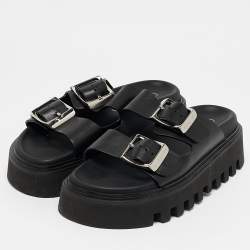 Pre Owned Casadei Black Leather Florence Buckle Sandals Size 39.5