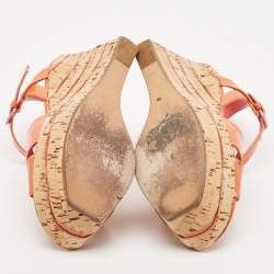 Pre Owned Casadei Pink Patent Leather Cork Wedge Ankle Strap Sandals Size 38