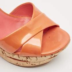 Pre Owned Casadei Pink Patent Leather Cork Wedge Ankle Strap Sandals Size 38