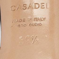 Pre Owned Casadei Black Woven Leather Buckle Ankle Strap Sandals Size 39.5