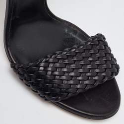Pre Owned Casadei Black Woven Leather Buckle Ankle Strap Sandals Size 39.5