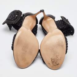 Pre Owned Casadei Black Woven Leather Buckle Ankle Strap Sandals Size 39.5