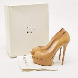 Casadei Brown Python Embossed Leather Peep Toe Pumps Size 39