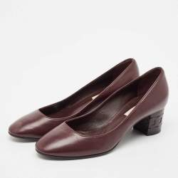 Pre Owned Casadei Purple Leather Embossed Chain Heel Pumps Size 37