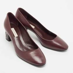 Pre Owned Casadei Purple Leather Embossed Chain Heel Pumps Size 37