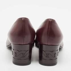 Pre Owned Casadei Purple Leather Embossed Chain Heel Pumps Size 37