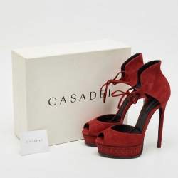Casadei Red Suede Camoscio Ankle Strap Sandals Size 40