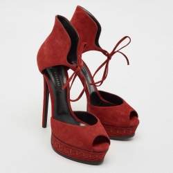 Casadei Red Suede Camoscio Ankle Strap Sandals Size 40