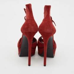 Casadei Red Suede Camoscio Ankle Strap Sandals Size 40