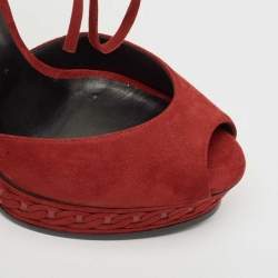 Casadei Red Suede Camoscio Ankle Strap Sandals Size 40