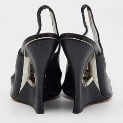 Casadei Black Leather Slingback Wedge Pumps Size 38.5