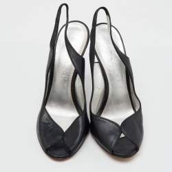 Casadei Black Leather Slingback Wedge Pumps Size 38.5