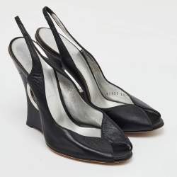 Casadei Black Leather Slingback Wedge Pumps Size 38.5