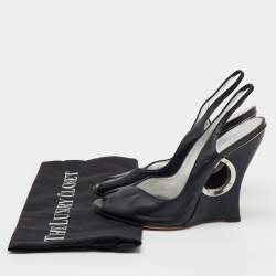 Casadei Black Leather Slingback Wedge Pumps Size 38.5