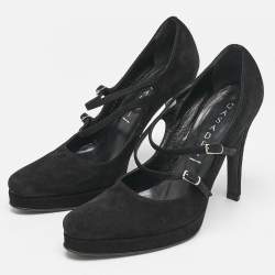 Casadei Black Suede Mary Jane Platform Pumps Size 36