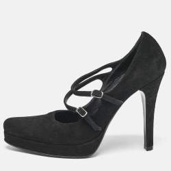 Casadei Black Suede Mary Jane Platform Pumps Size 36