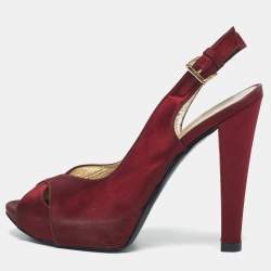 Casadei Burgundy Satin Slingback Sandals Size 37