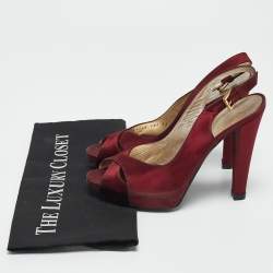 Casadei Burgundy Satin Slingback Sandals Size 37