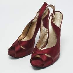 Casadei Burgundy Satin Slingback Sandals Size 37