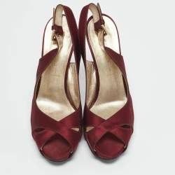 Casadei Burgundy Satin Slingback Sandals Size 37