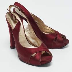 Casadei Burgundy Satin Slingback Sandals Size 37