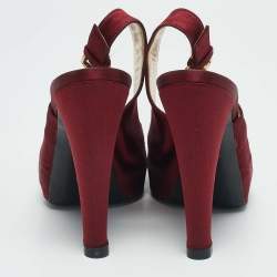Casadei Burgundy Satin Slingback Sandals Size 37