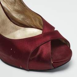 Casadei Burgundy Satin Slingback Sandals Size 37