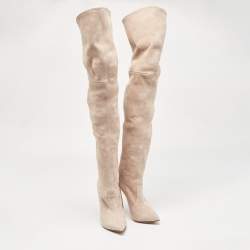Casadei Beige Suede Thigh High Boots Size 36