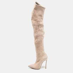 Casadei Beige Suede Thigh High Boots Size 36