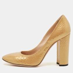 Casadei Yellow Python Embossed Leather Round Toe Pumps Size 37