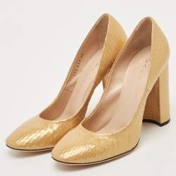 Casadei Yellow Python Embossed Leather Round Toe Pumps Size 37